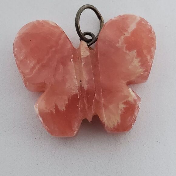 Carved Rhodochrosite Butterfly Shaped Pendant - Picture 2 of 2